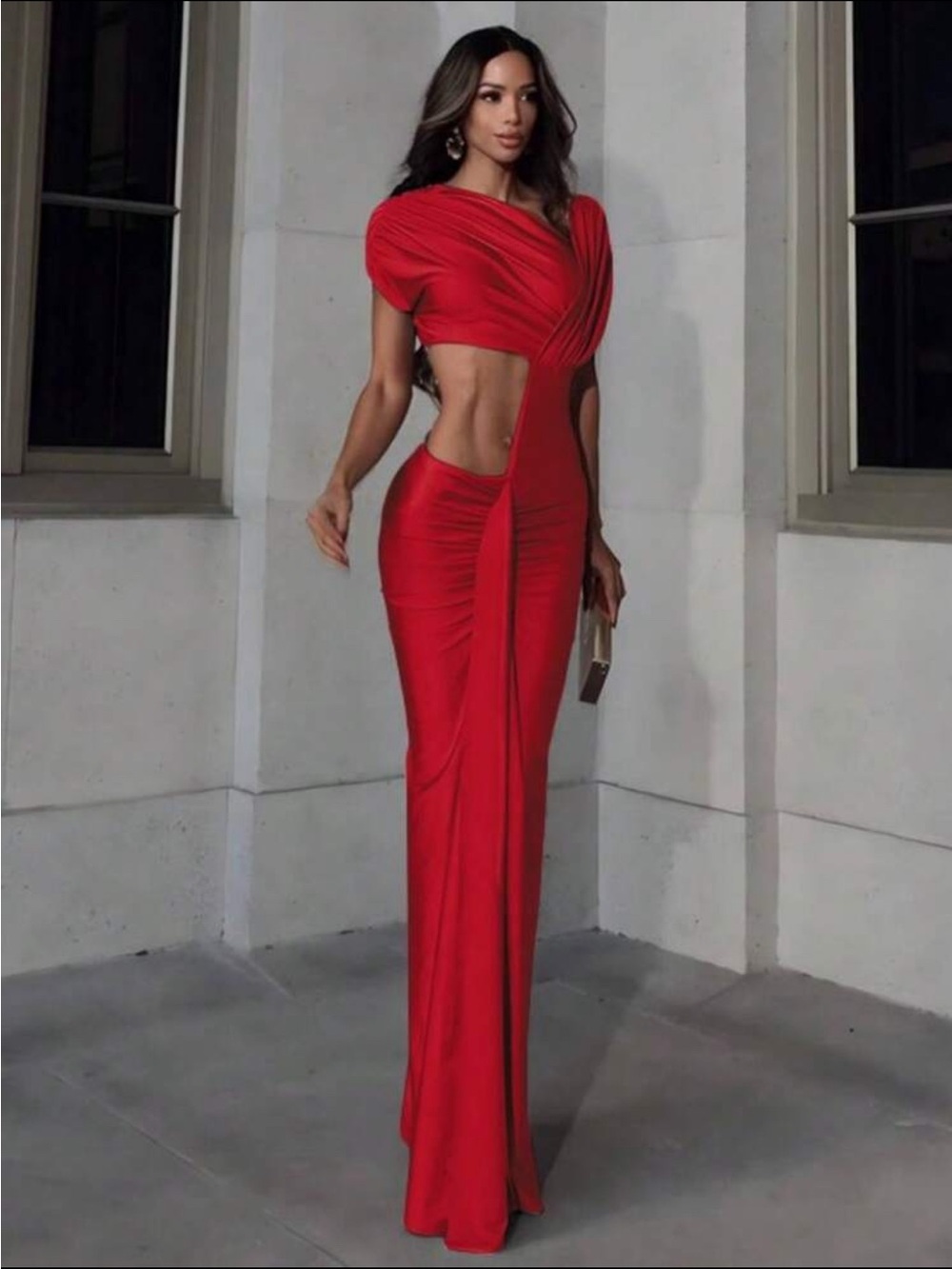Red Draped Cutout Evening Gown Sz M/L